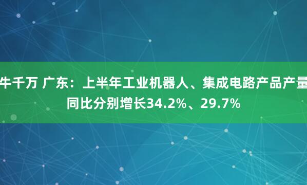 牛千万 广东：上半年工业机器人、集成电路产品产量同比分别增长34.2%、29.7%