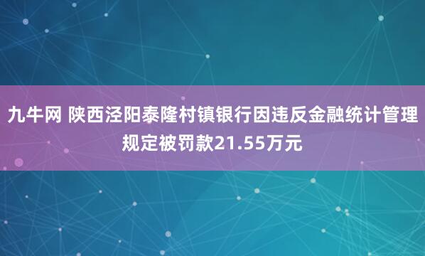 九牛网 陕西泾阳泰隆村镇银行因违反金融统计管理规定被罚款21.55万元