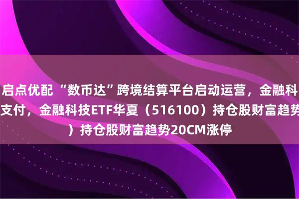 启点优配 “数币达”跨境结算平台启动运营，金融科技重塑跨境支付，金融科技ETF华夏（516100）持仓股财富趋势20CM涨停
